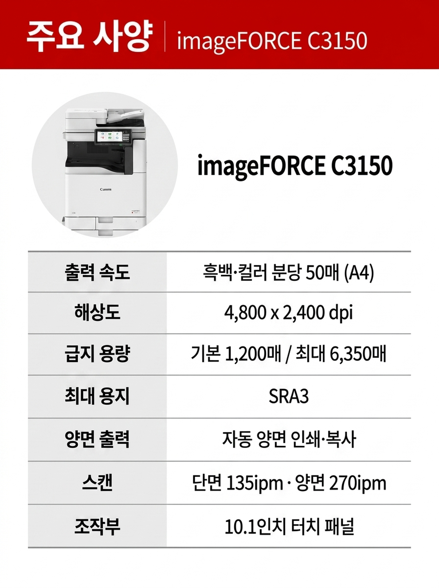 캐논 imageFORCE C3150 컬러복사기 렌탈 4년약정 카탈로그
