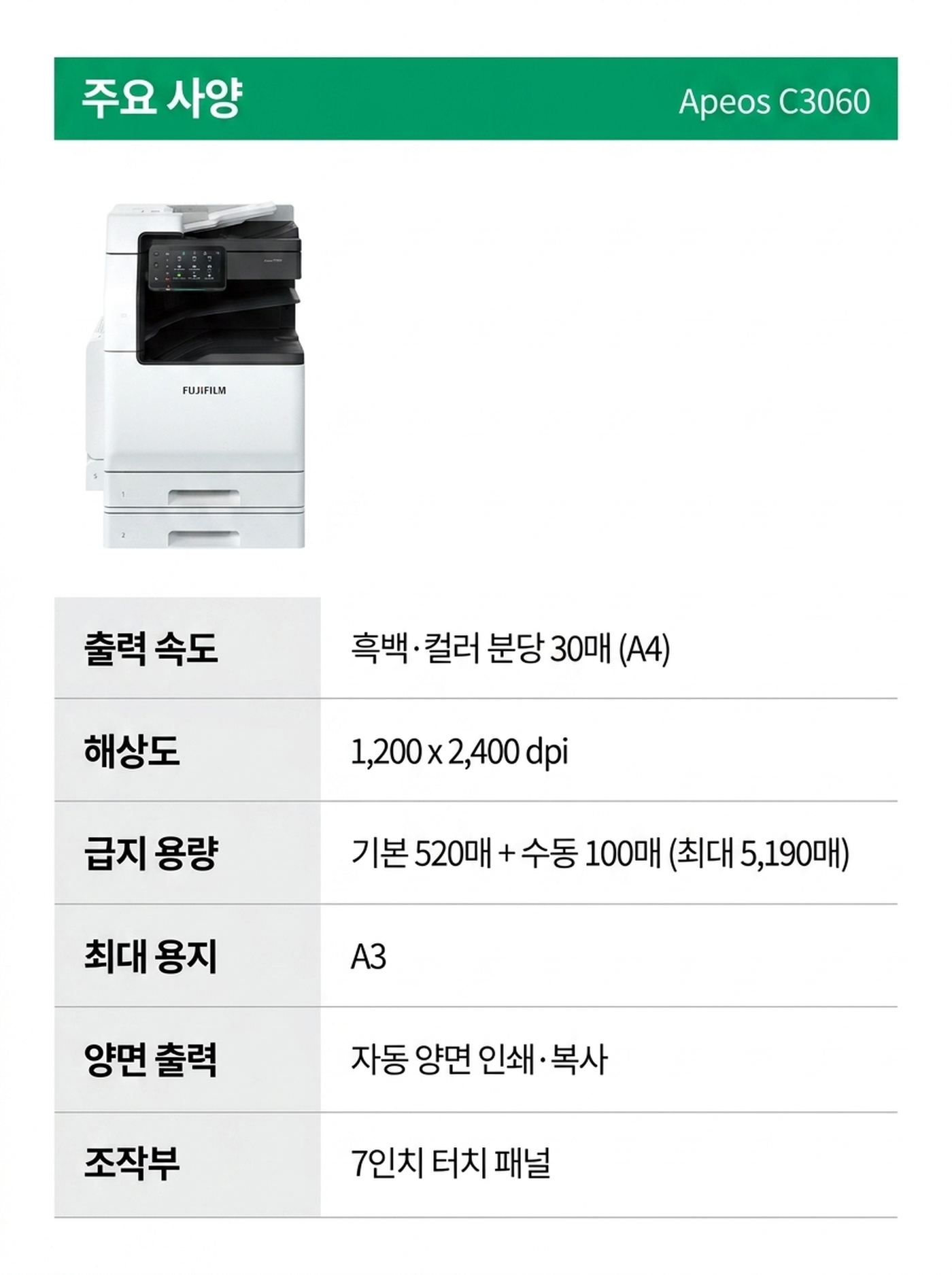 후지제록스 Apeos C3060 컬러복사기 렌탈 4년약정 카탈로그