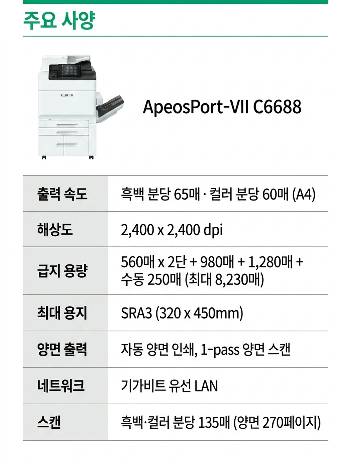 후지제록스 ApeosPort C6688 컬러복사기 렌탈 4년약정 카탈로그