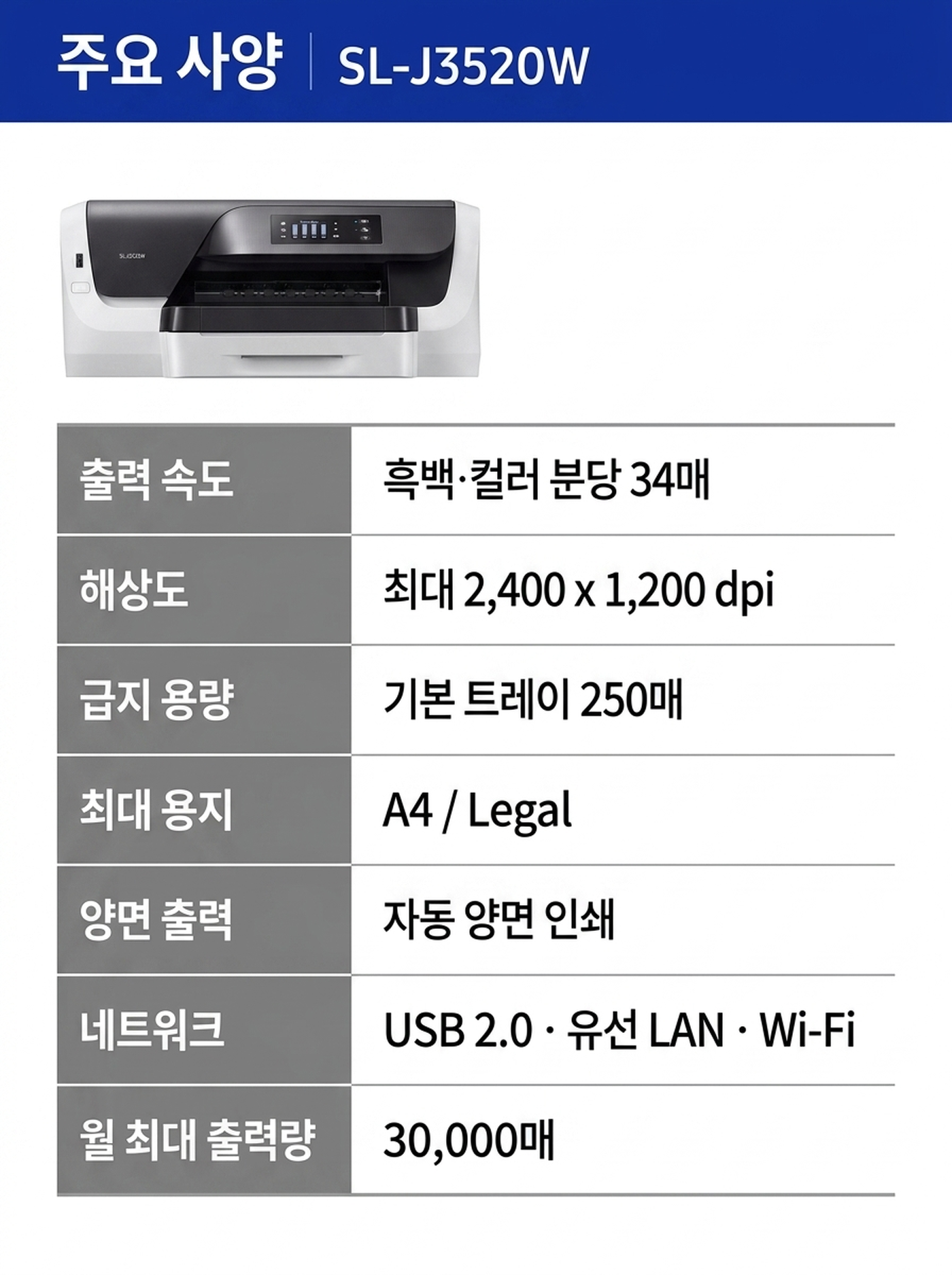삼성 SL-J3520W A4 잉크젯 프린터 렌탈 4년약정 카탈로그