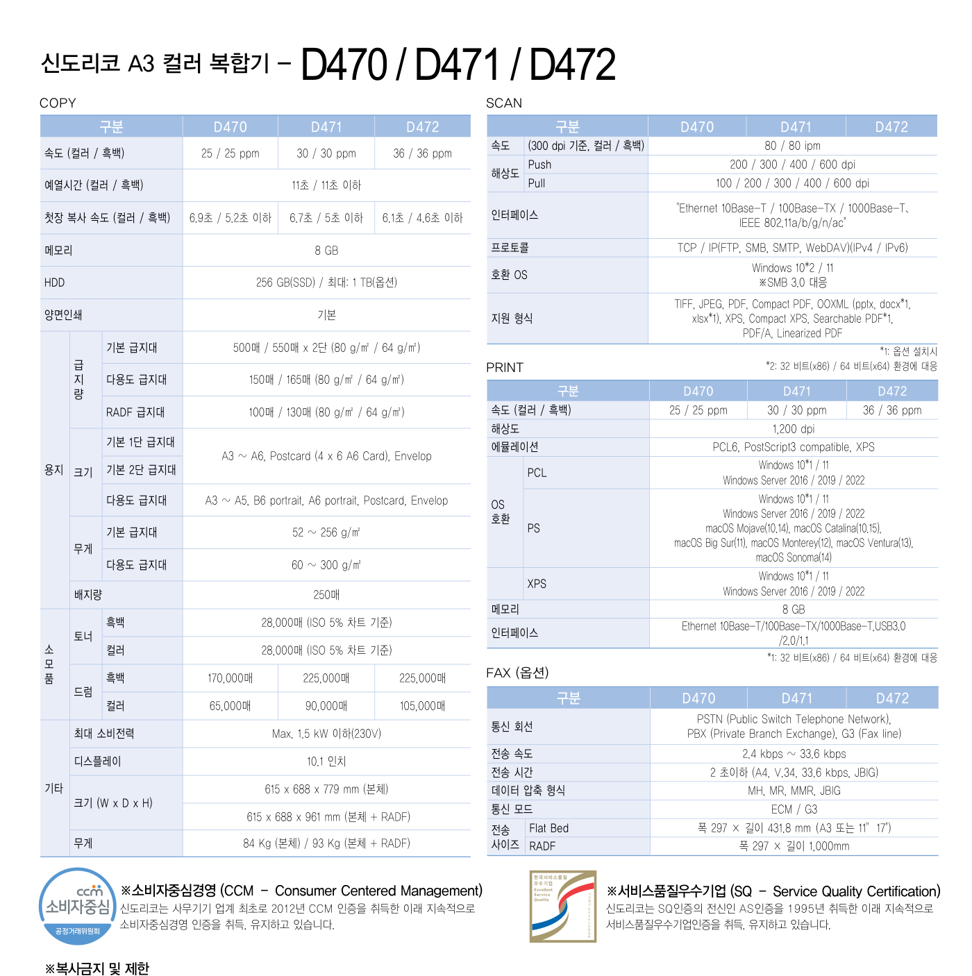 신도리코 D470 컬러복사기 렌탈 4년약정 카탈로그