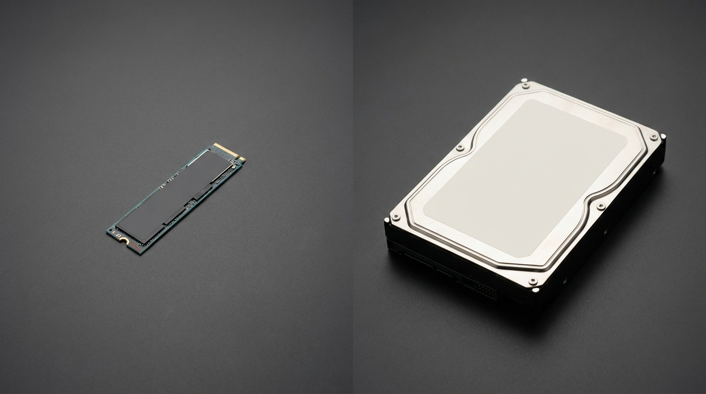 NVMe SSD와 HDD 크기 비교